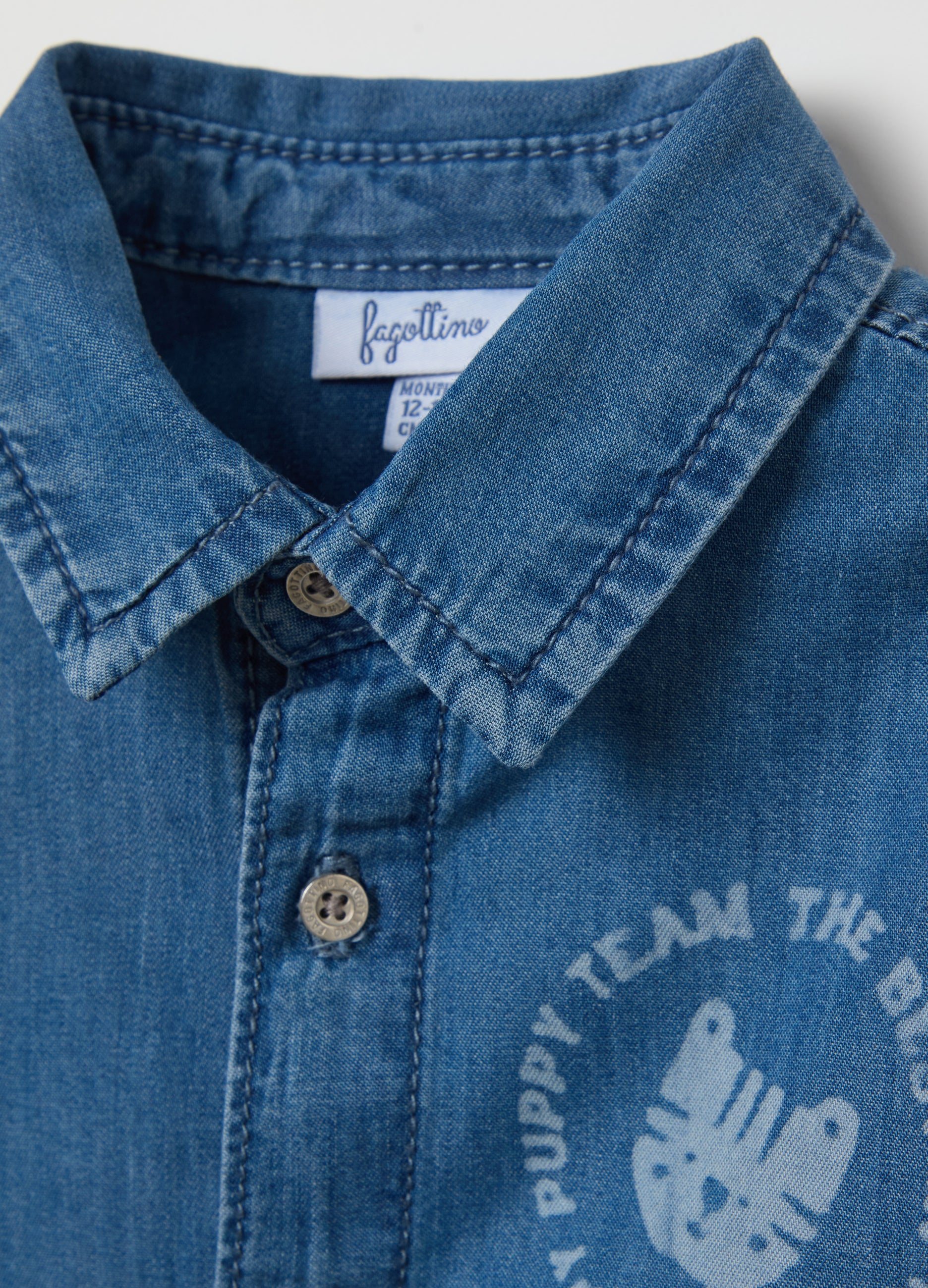 Ovs Shirt In Denim With Tiger And Lettering Print