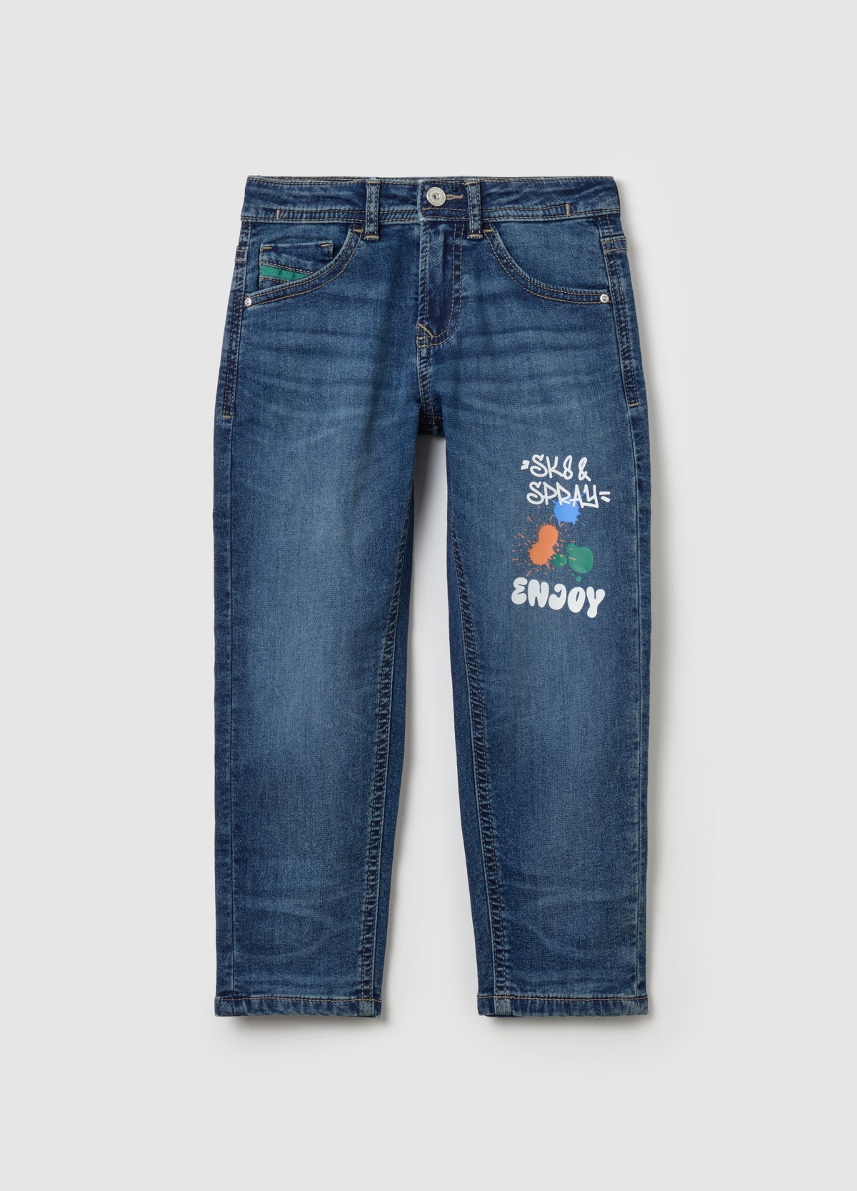 Jeans With Five Pockets And ''Sk8 & Spray” Print