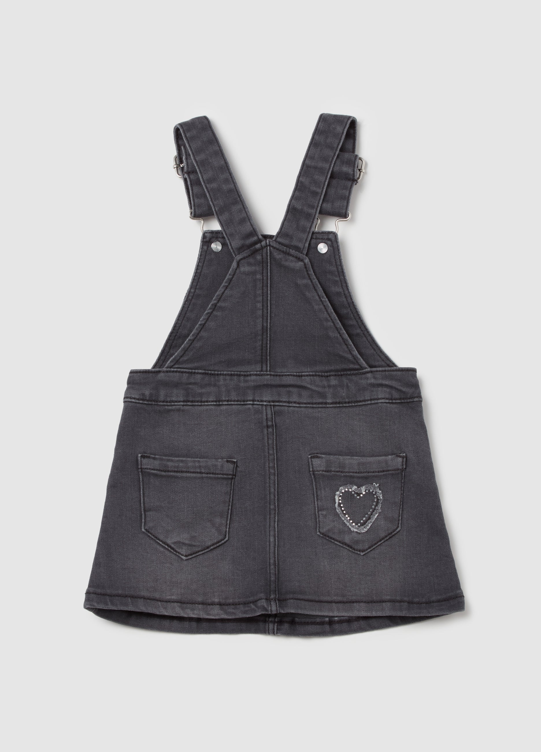 Ovs Denim Pinafore With Diamantã© Hearts