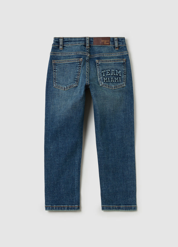Ovs Straight-Fit Jeans With Abrasions And Print