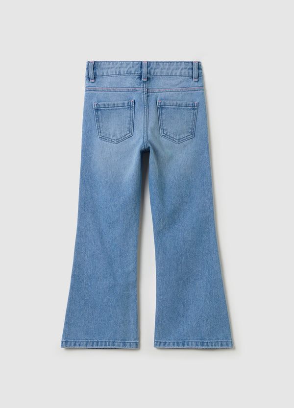 Ovs Flare-Fit Jeans With Five Pockets And Minnie Mouse Embroidery
