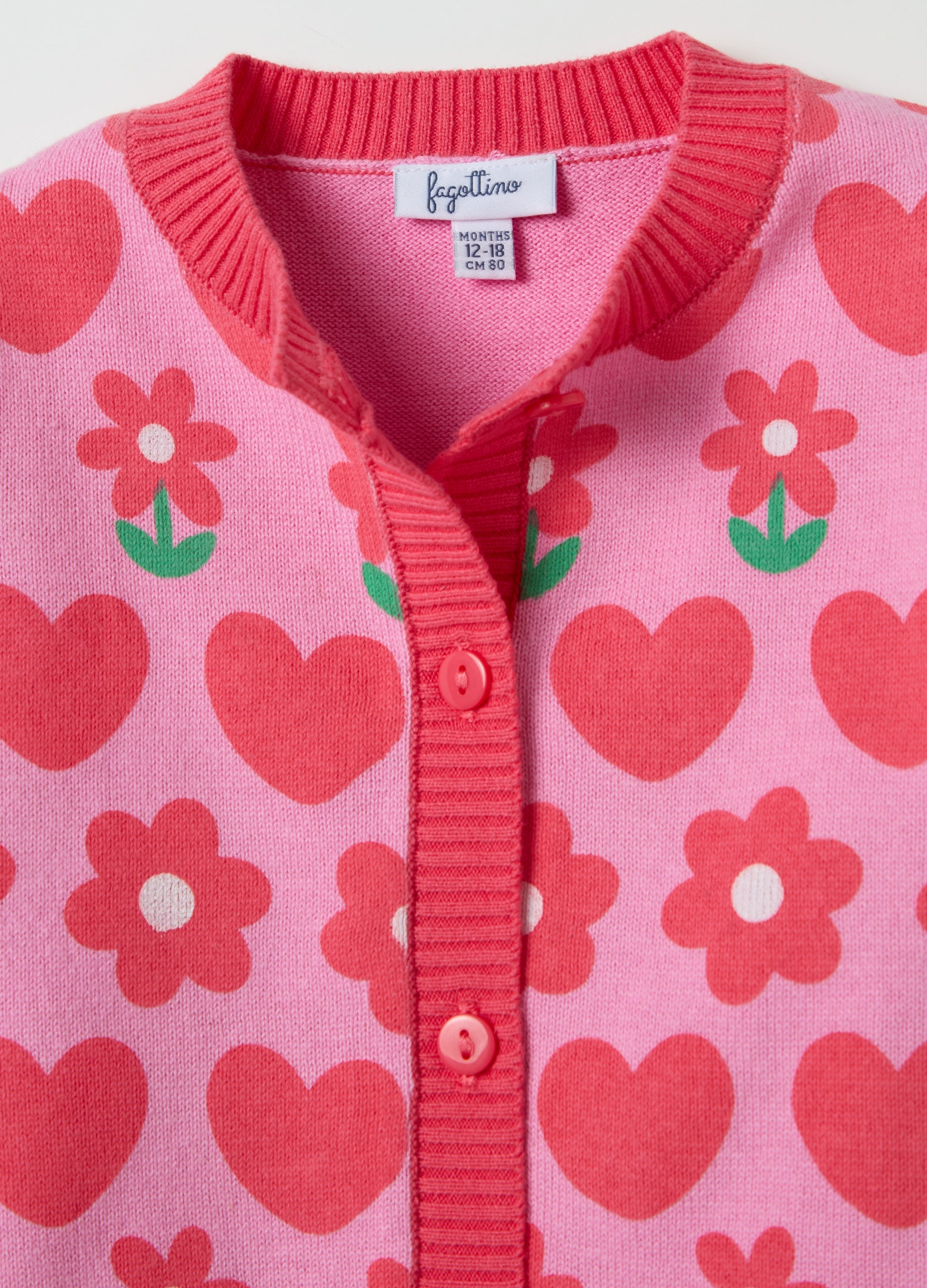 Ovs Cardigan With All-Over Hearts And Flowers Design