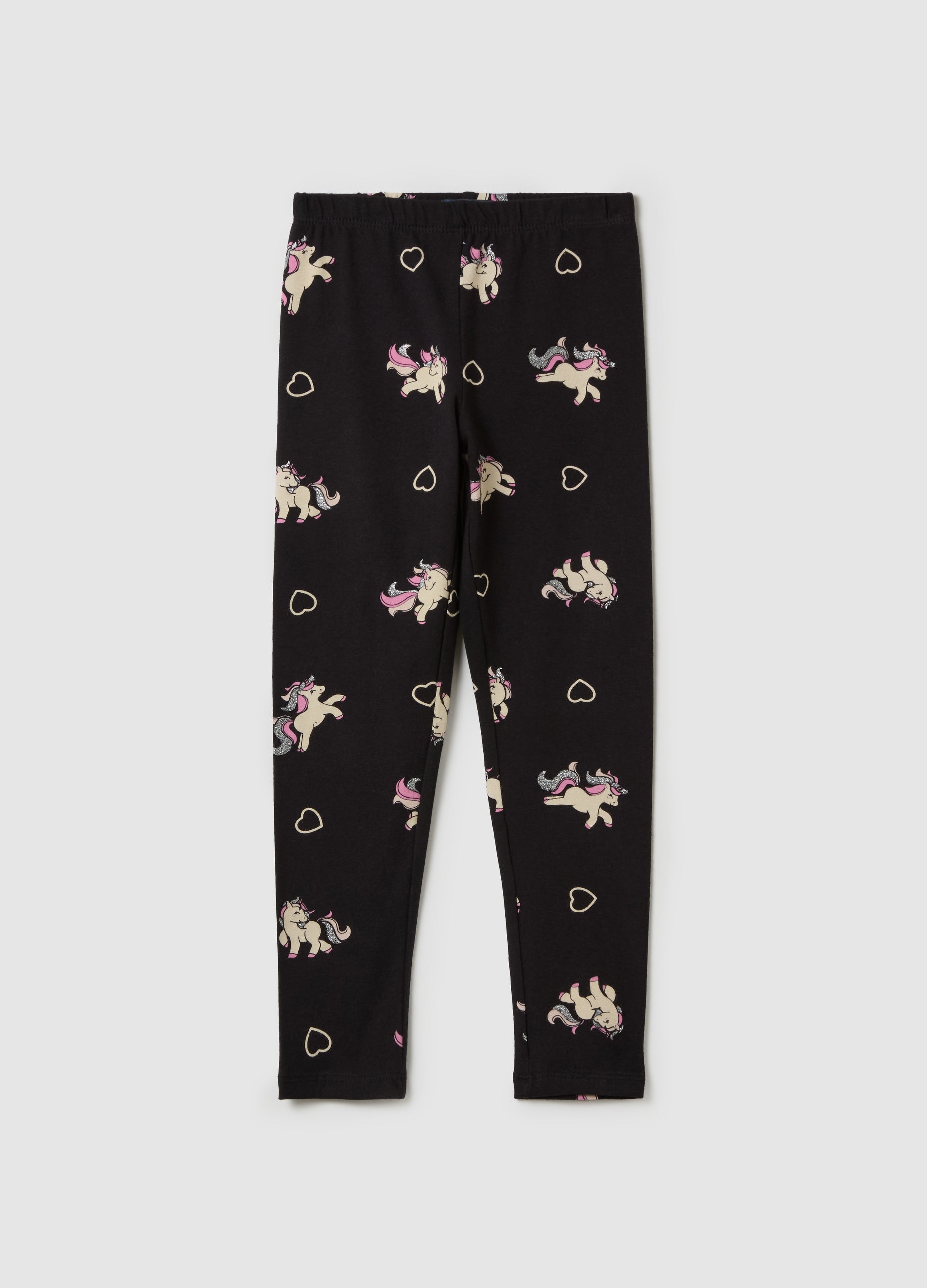 Ovs Stretch Cotton Leggings With Glitter Print