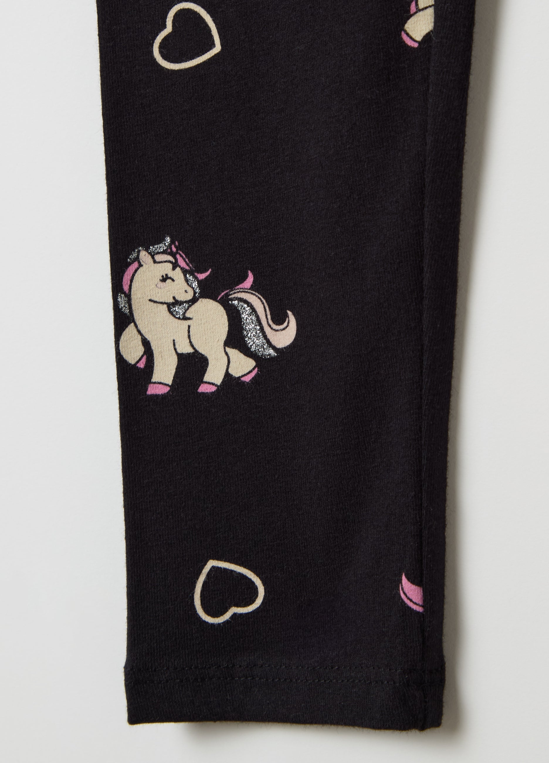 Ovs Stretch Cotton Leggings With Glitter Print