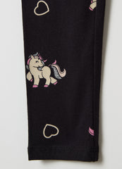 Ovs Stretch Cotton Leggings With Glitter Print
