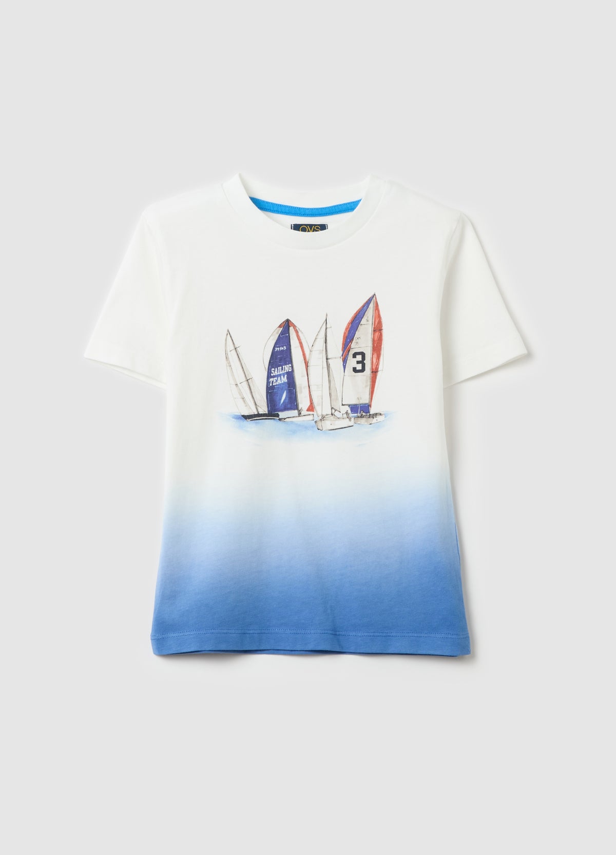 Ovs Cotton T-Shirt With Sailing Boats Print