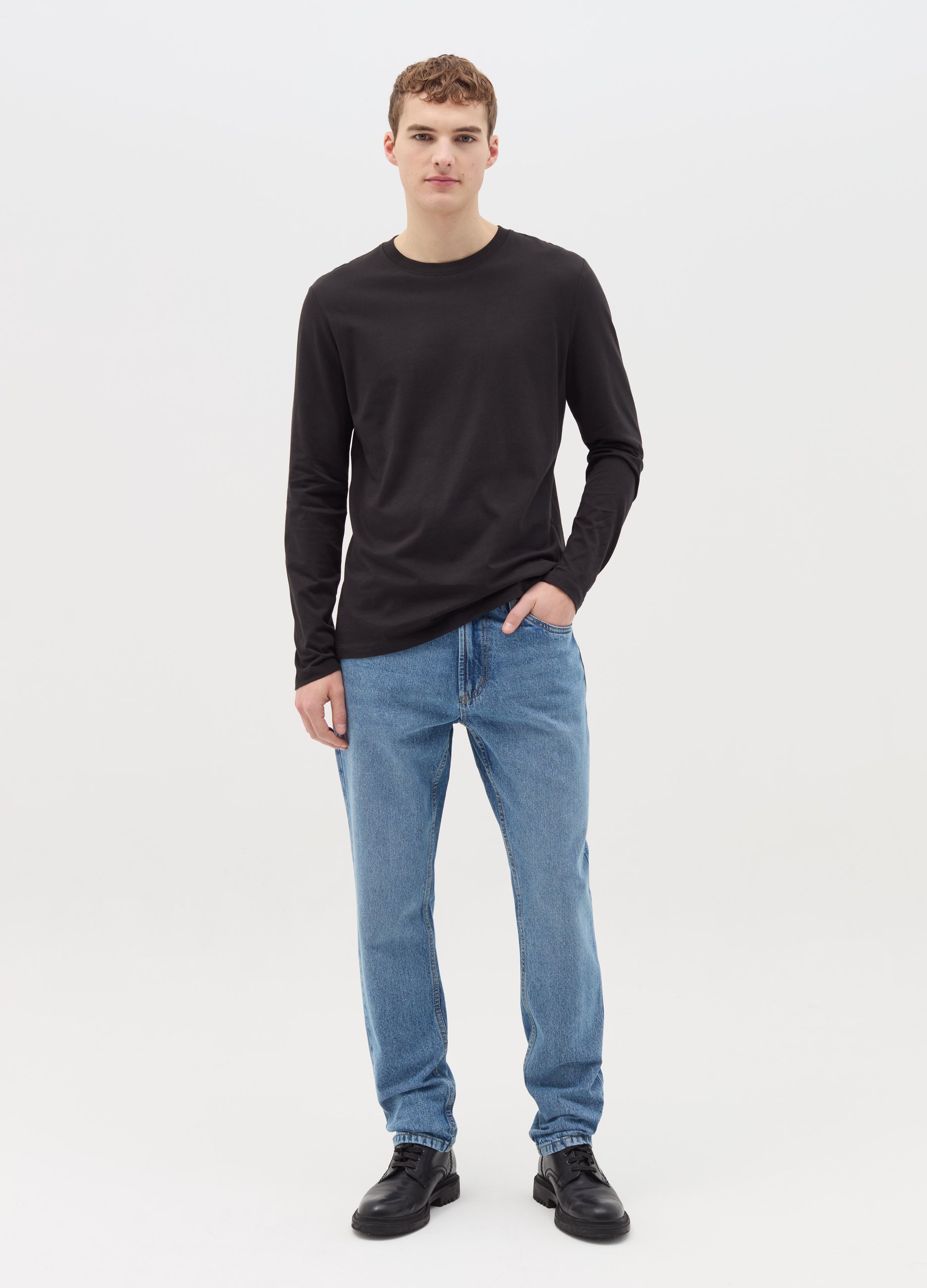 Ovs T-Shirt With Round Neck And Long Sleeves In Cotton