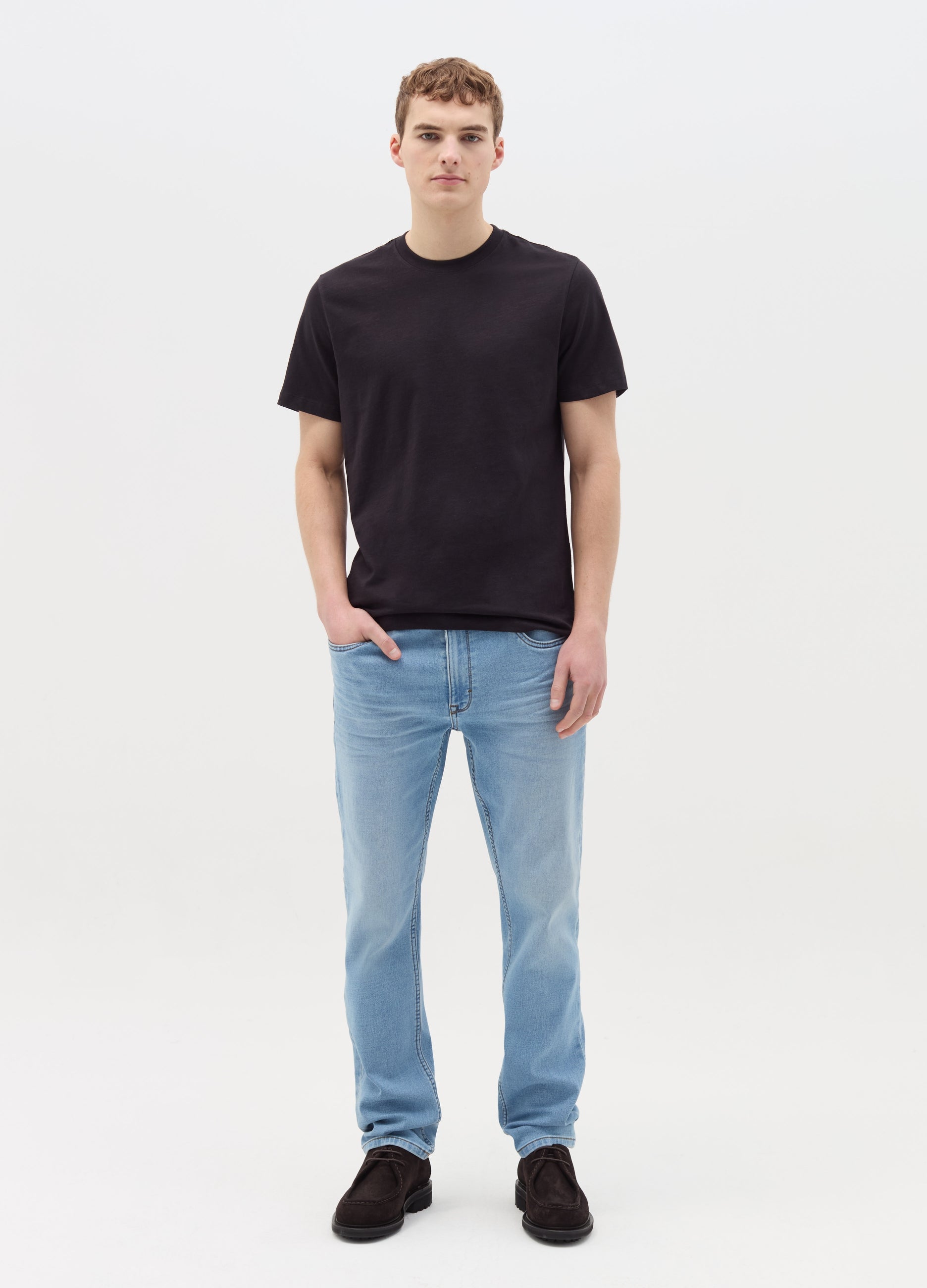 T-Shirt In Slub Cotton With Round Neck