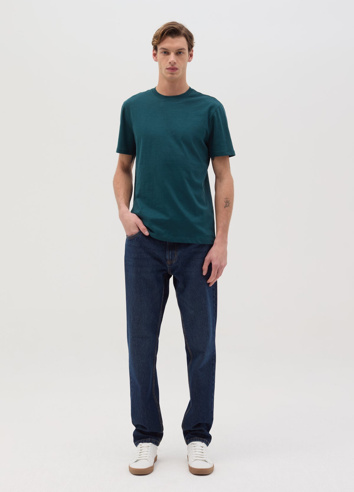 T-Shirt In Slub Cotton With Round Neck