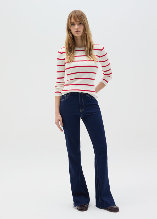 Ovs Flat Ribbed Top With Striped Pattern