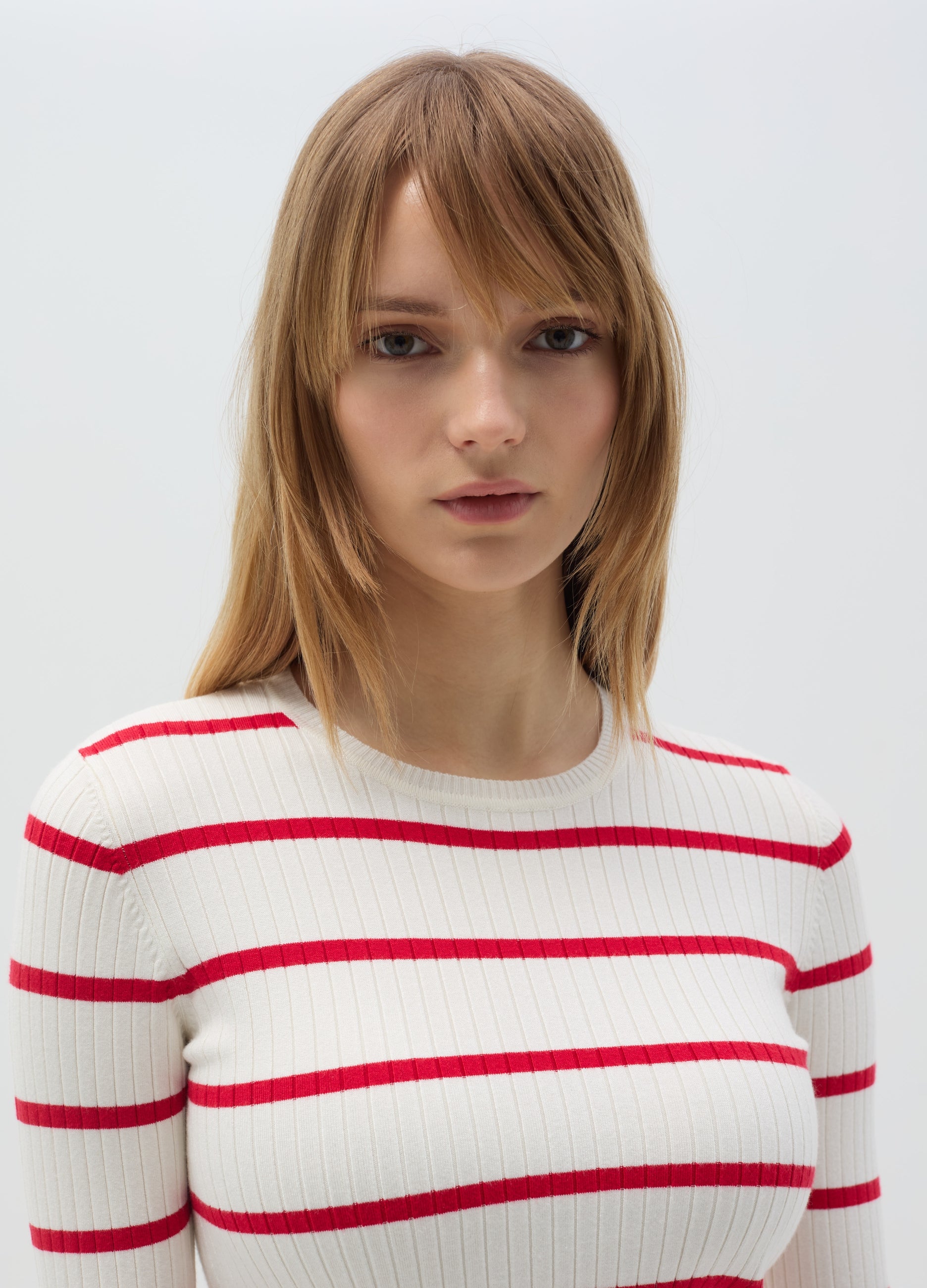 Ovs Flat Ribbed Top With Striped Pattern