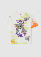 Cotton T-Shirt With Tom Print And Embroidered ''I Don'T Think So''