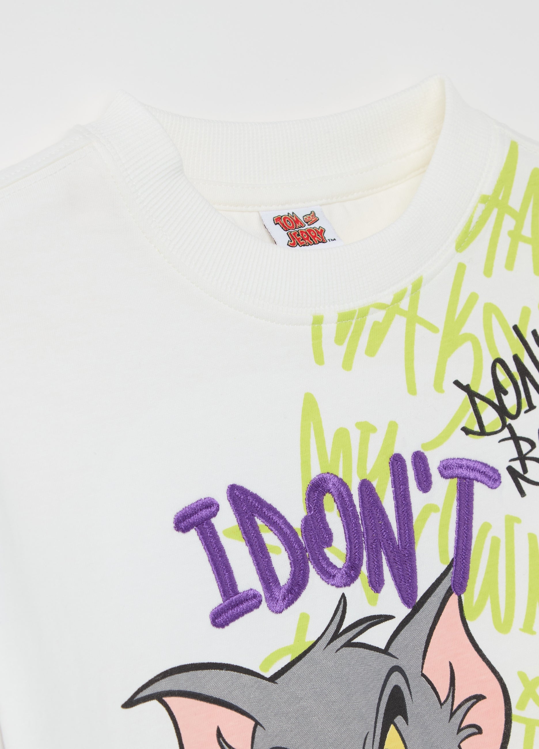 Cotton T-Shirt With Tom Print And Embroidered ''I Don'T Think So''