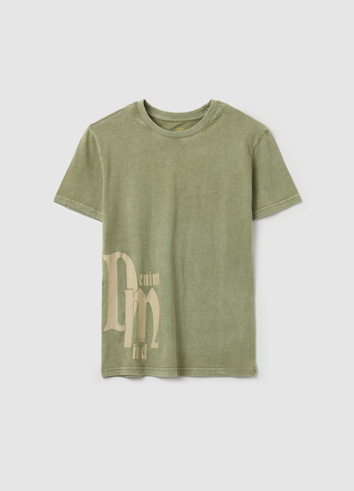 Ovs Acid Wash T-Shirt With ''Denim Mind� Print