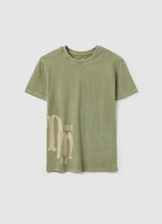 ACID WASH T-SHIRT WITH ''DENIM MIND� PRINT
