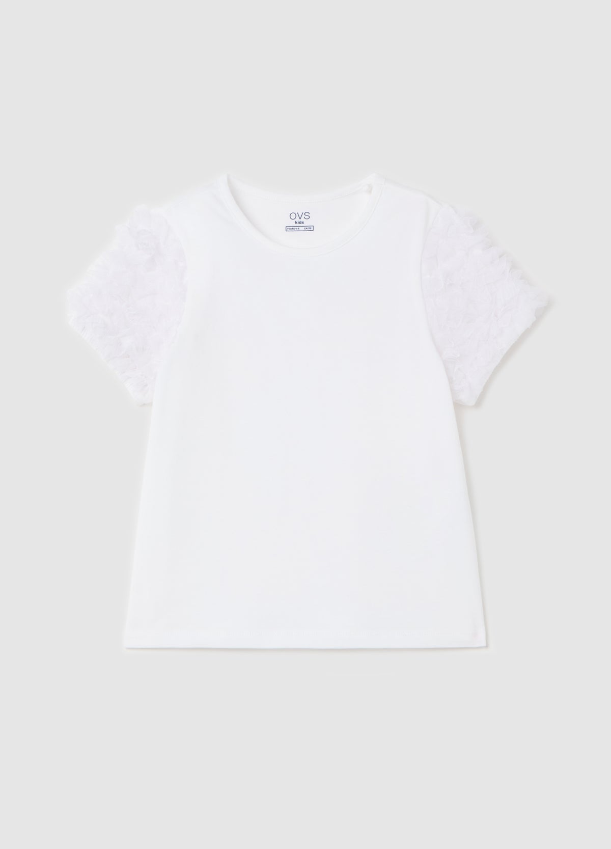 Ovs T-Shirt With Round Neck And Tulle Appliqués