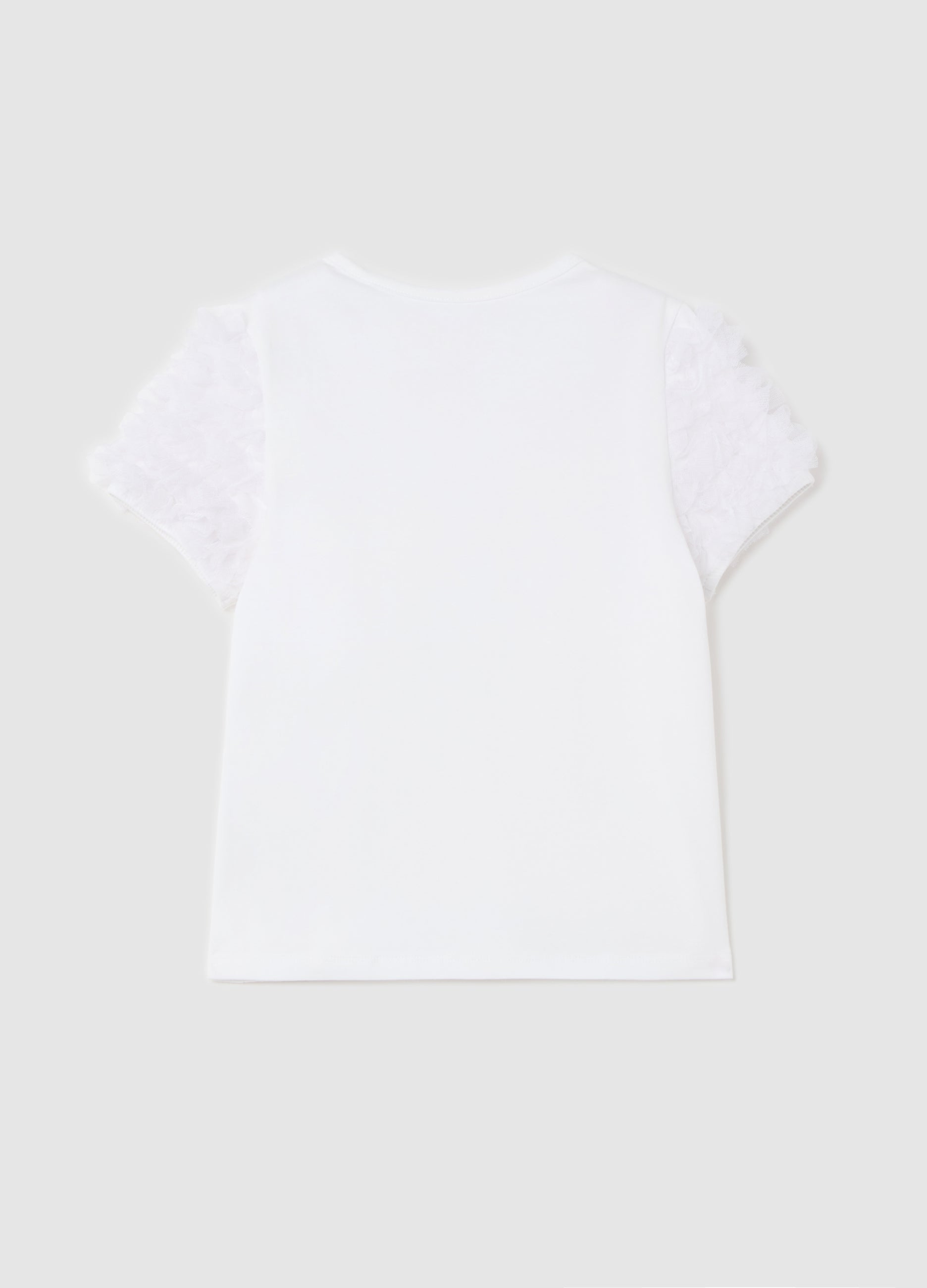 Ovs T-Shirt With Round Neck And Tulle Appliqués