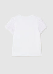 Ovs T-Shirt With Round Neck And Tulle Appliqués
