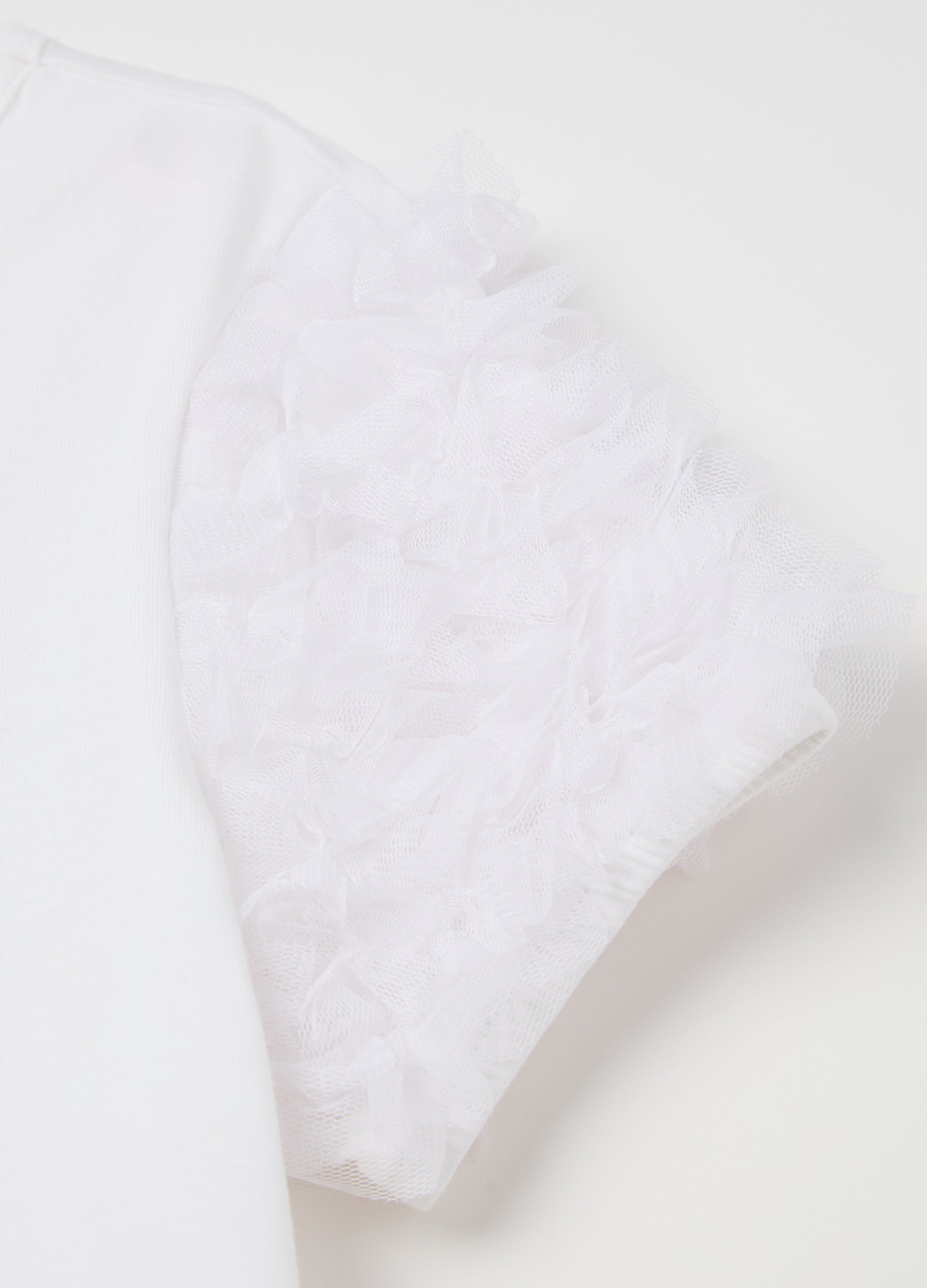 Ovs T-Shirt With Round Neck And Tulle Appliqués