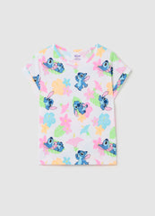 Ovs Stretch Cotton T-Shirt With Stitch Print