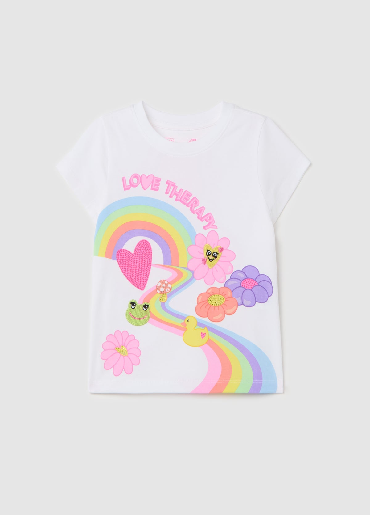 Ovs T-Shirt With Flowers And Rainbow Print