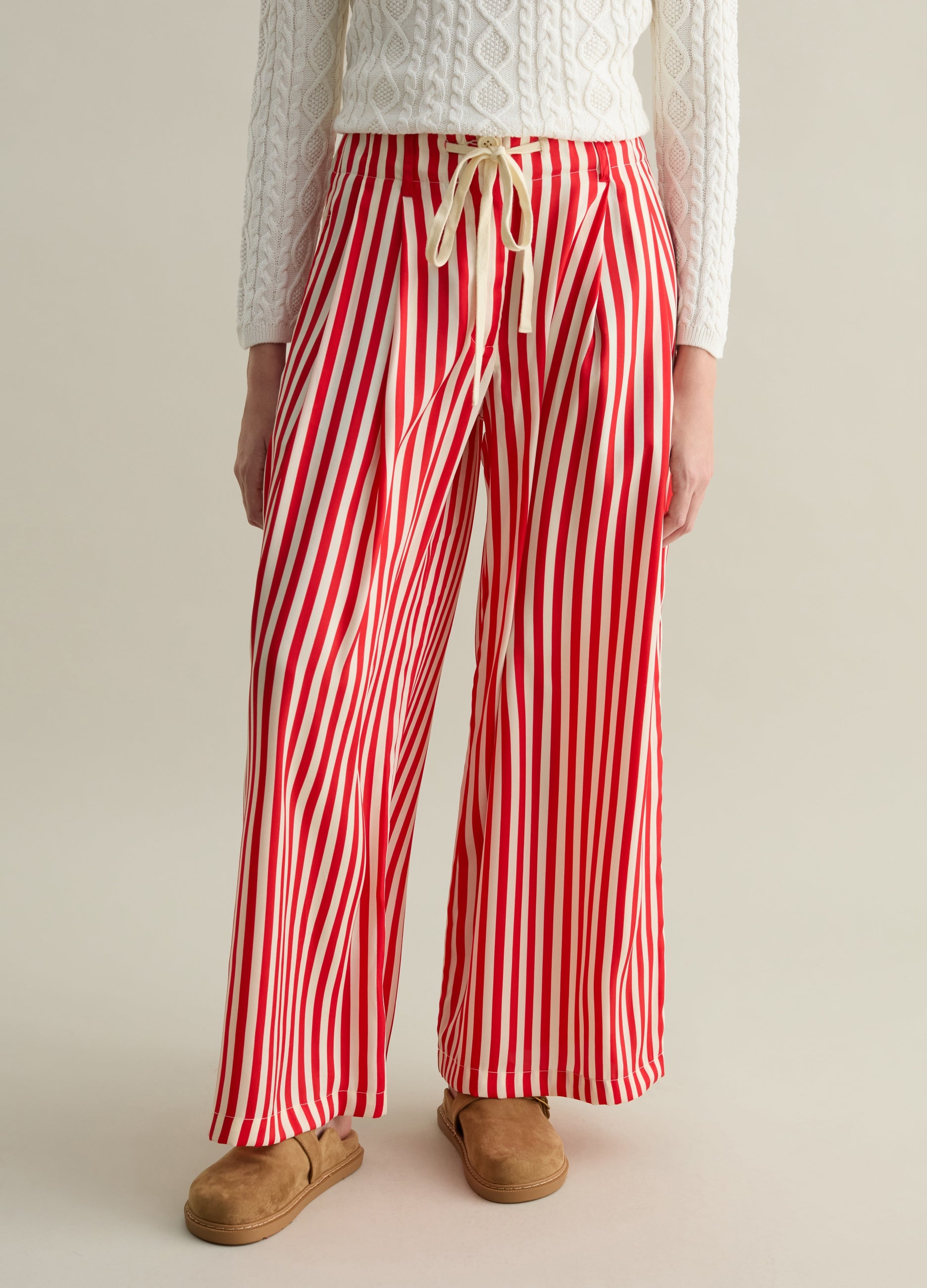 Ovs Wide-Leg Striped Trousers With Drawstring