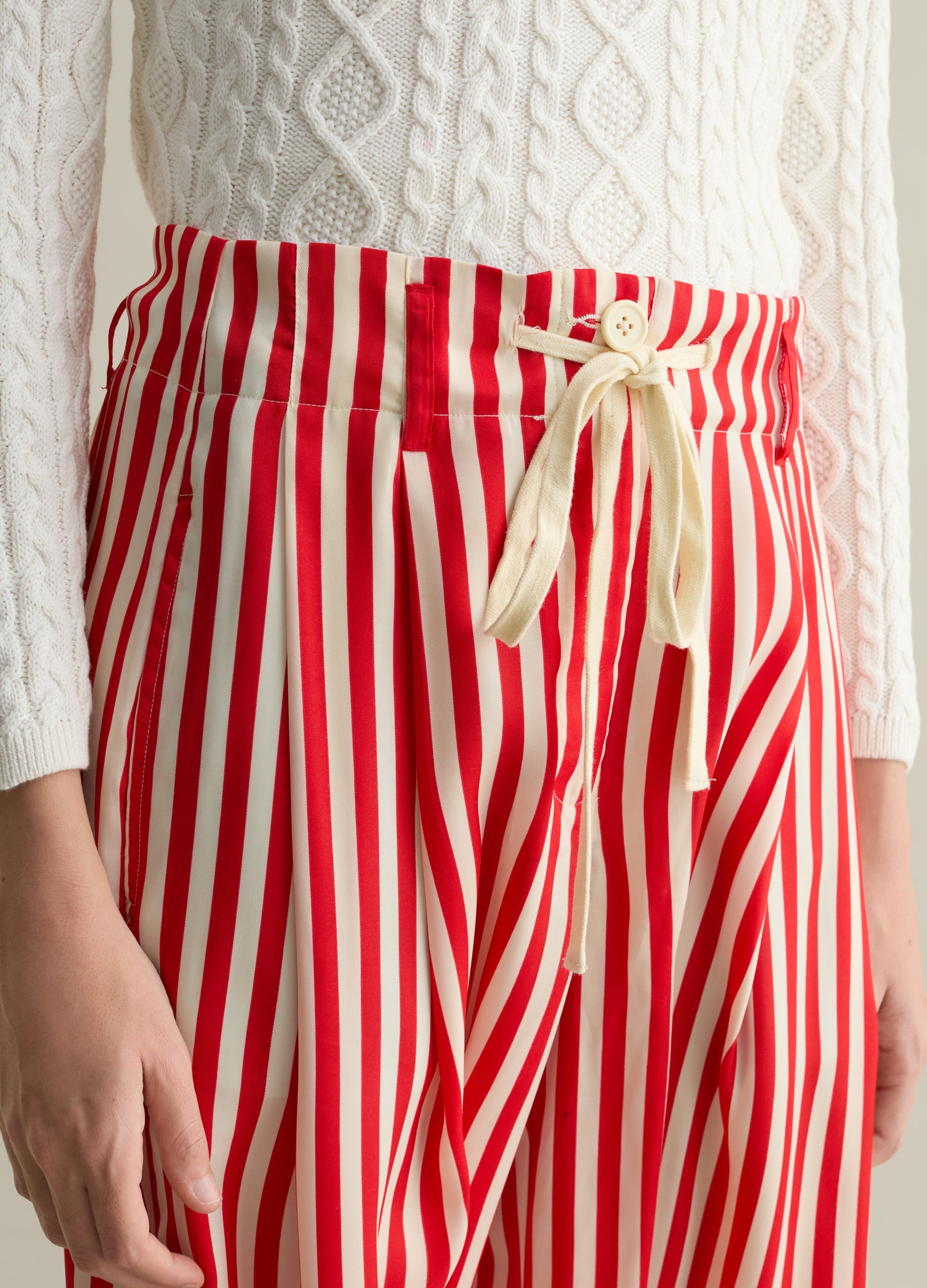Ovs Wide-Leg Striped Trousers With Drawstring