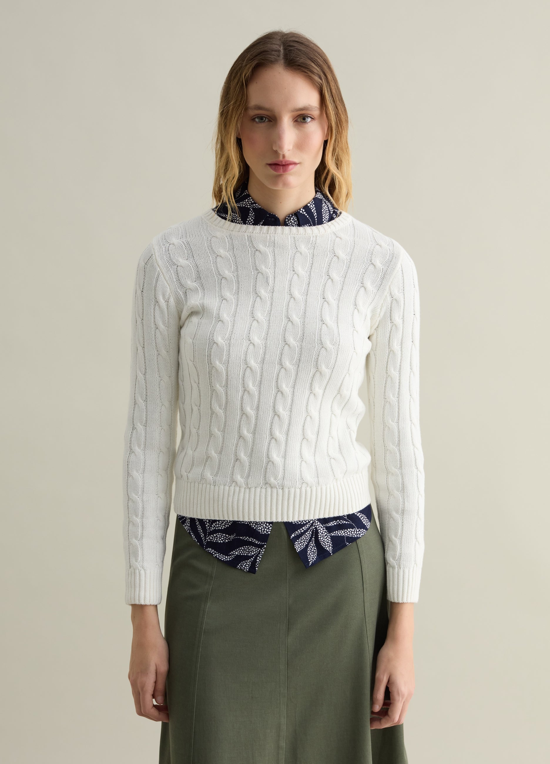 Ovs Ribbed Pullover With Cable-Knit Design