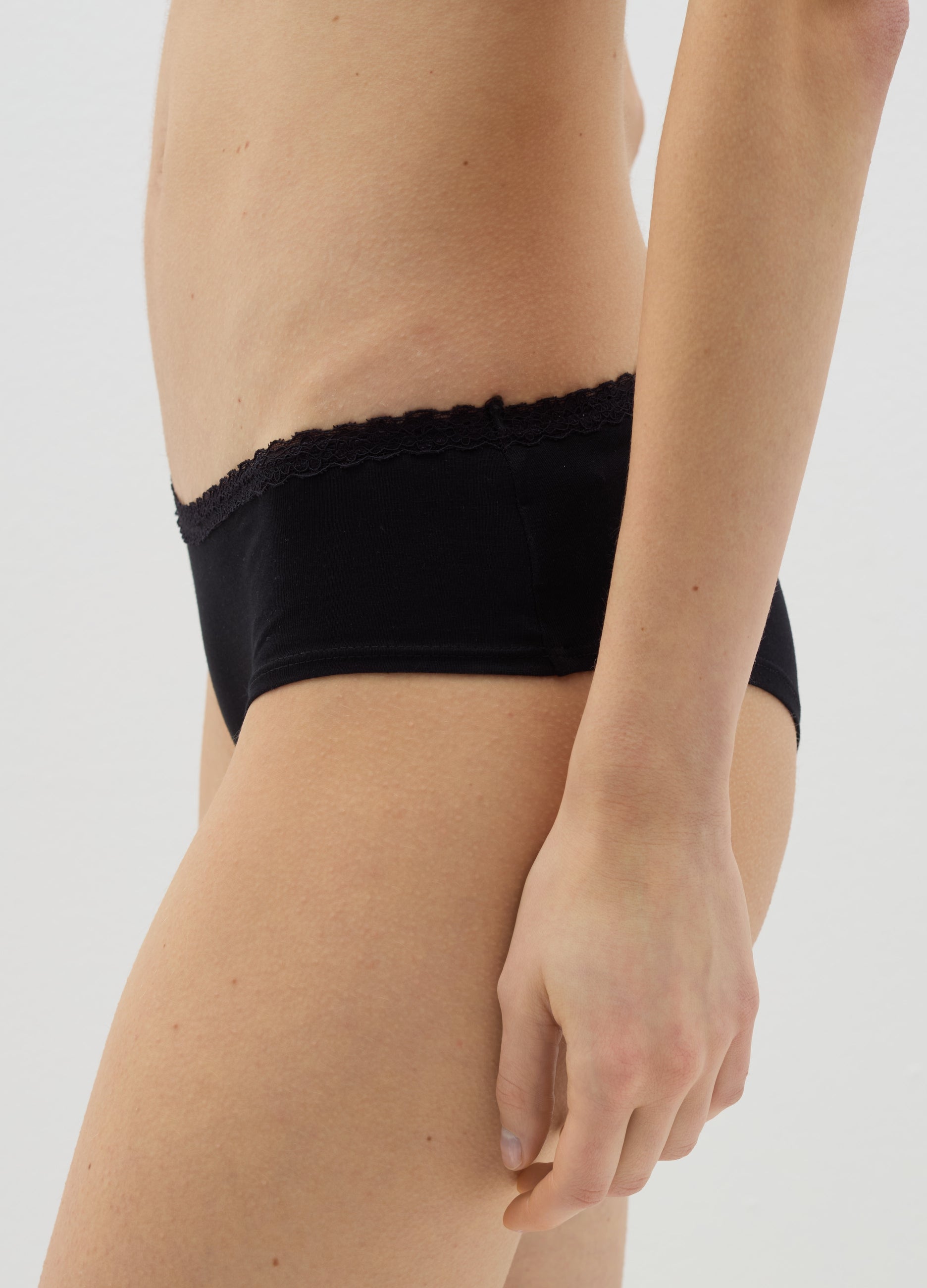 Stretch Cotton French Knickers With Lace