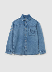 Ovs Acid Wash Denim Shacket With Print