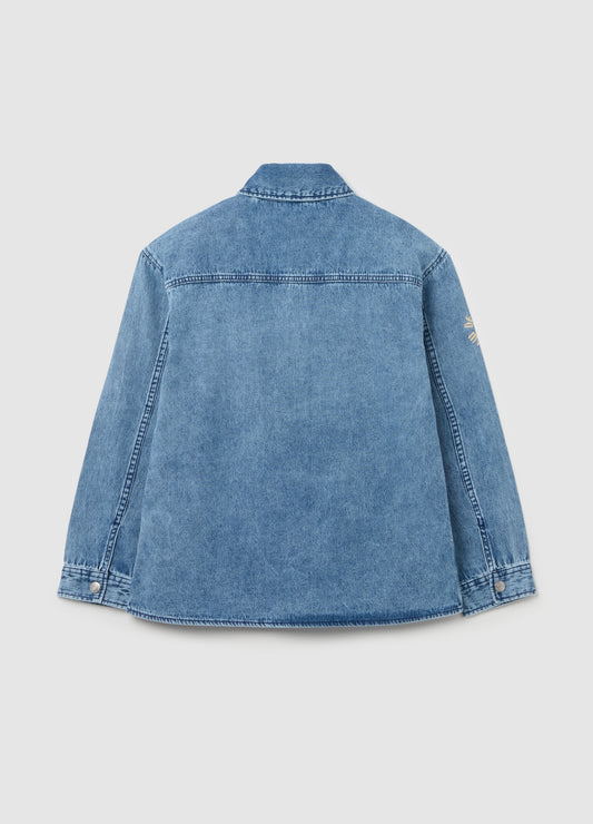 ACID WASH DENIM SHACKET WITH PRINT