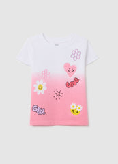 Ovs Degradé T-Shirt  With Flower Print And Embroidered Heart