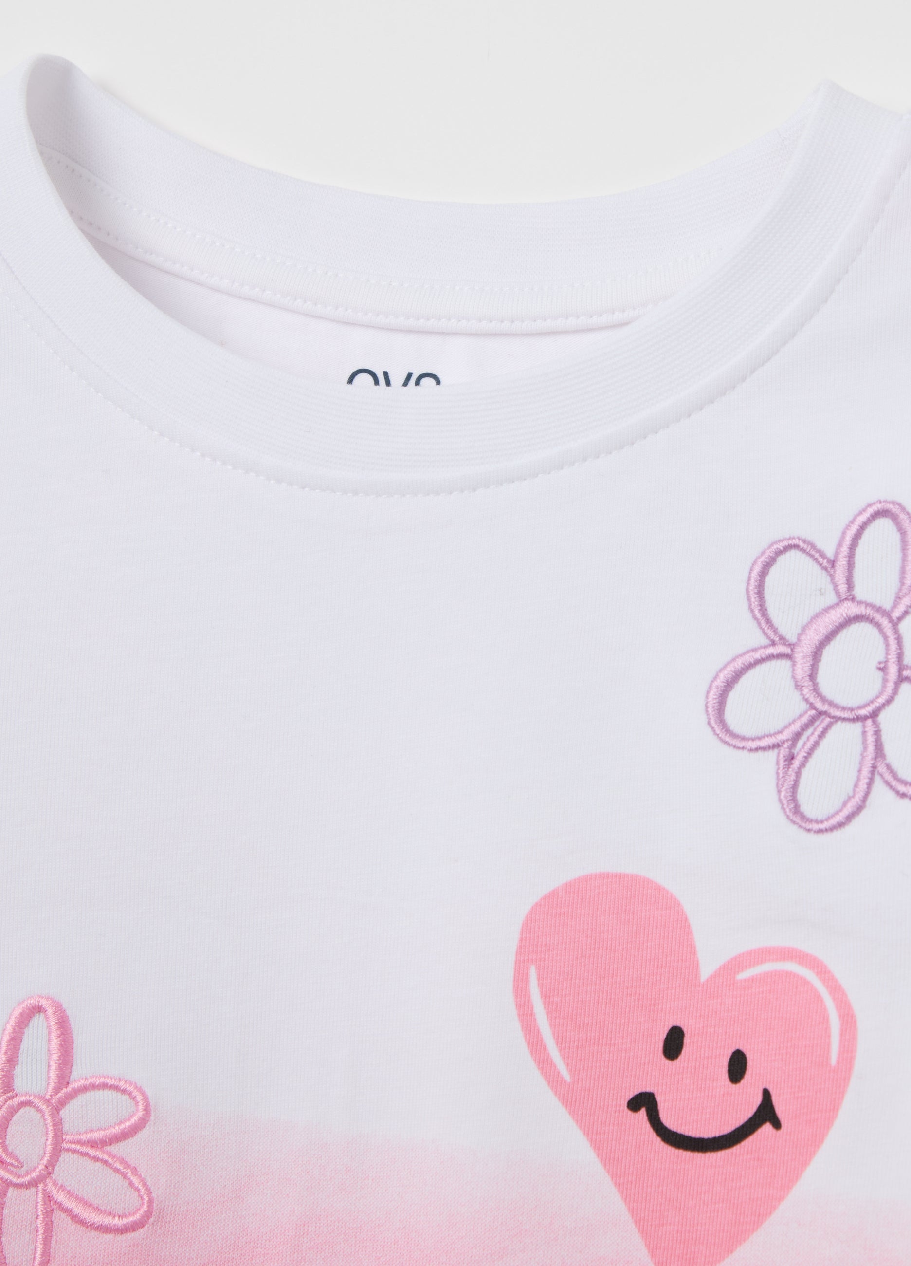 Ovs Degradé T-Shirt  With Flower Print And Embroidered Heart