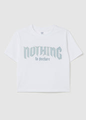 Ovs Cropped ''Nothing To Declare� T-Shirt In Cotton