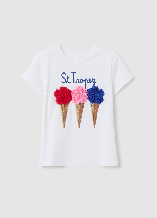 ''ST. TROPEZ'' T-SHIRT WITH ICE CREAM PRINT AND APPLIQUéS