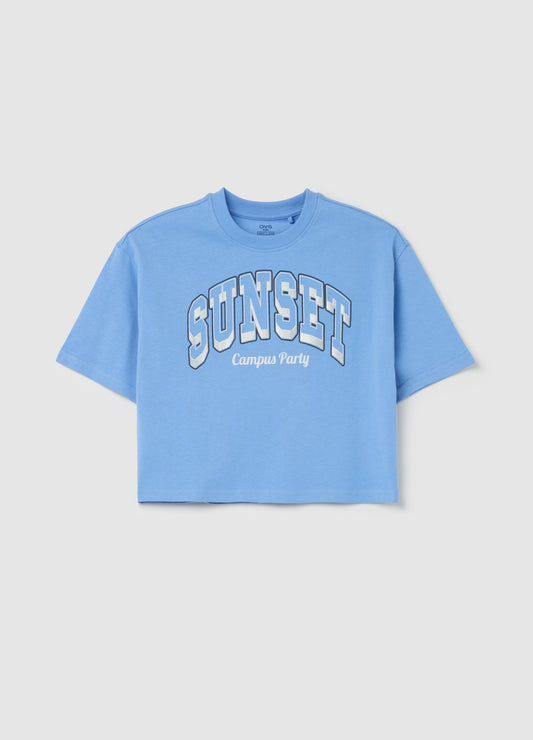 ''SUNSET CAMPUS PARTY� COTTON T-SHIRT WITH BOXY FIT