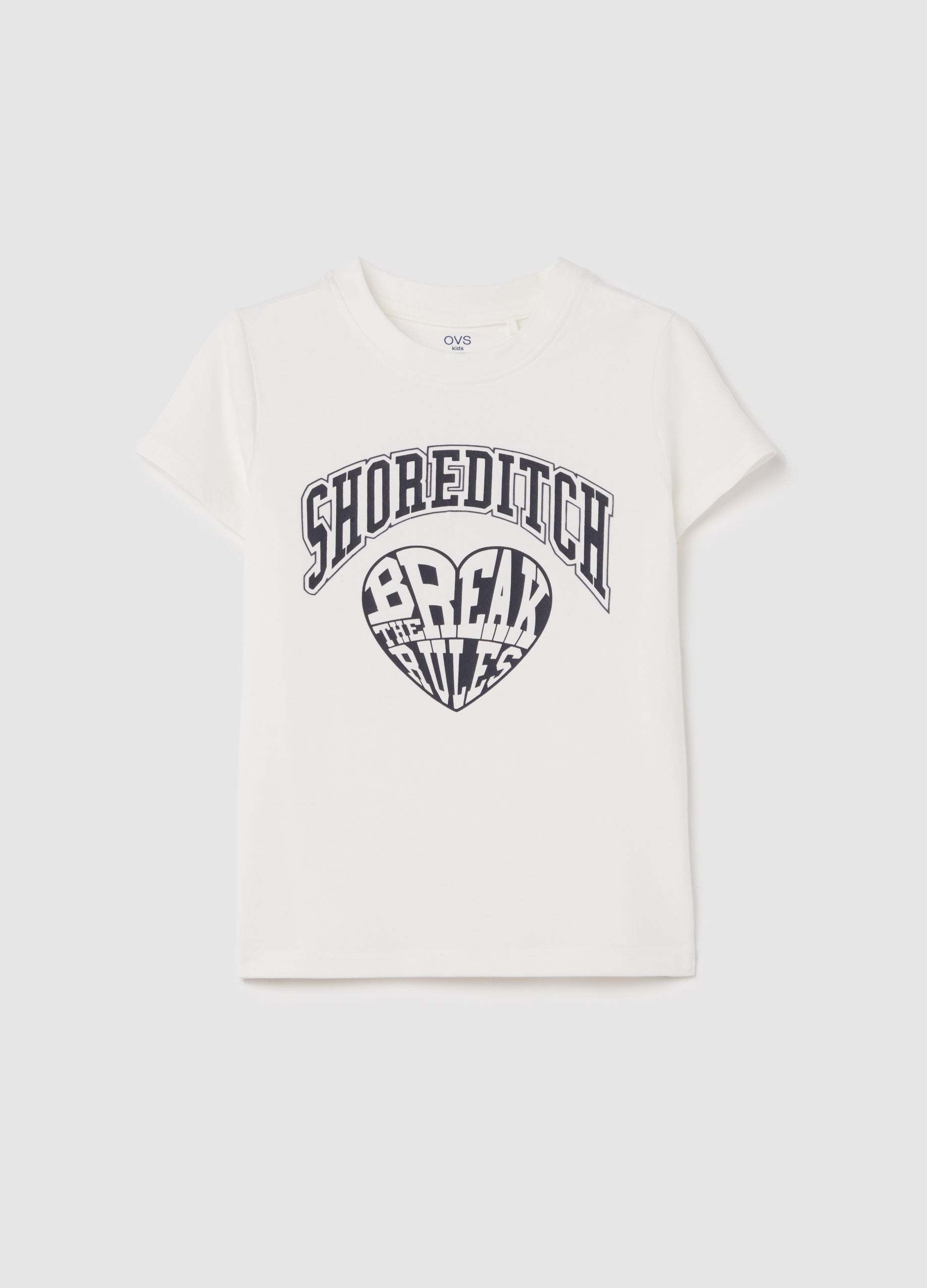 Ovs Stretch Cotton T-Shirt With ''Shoreditch'' Print And Heart
