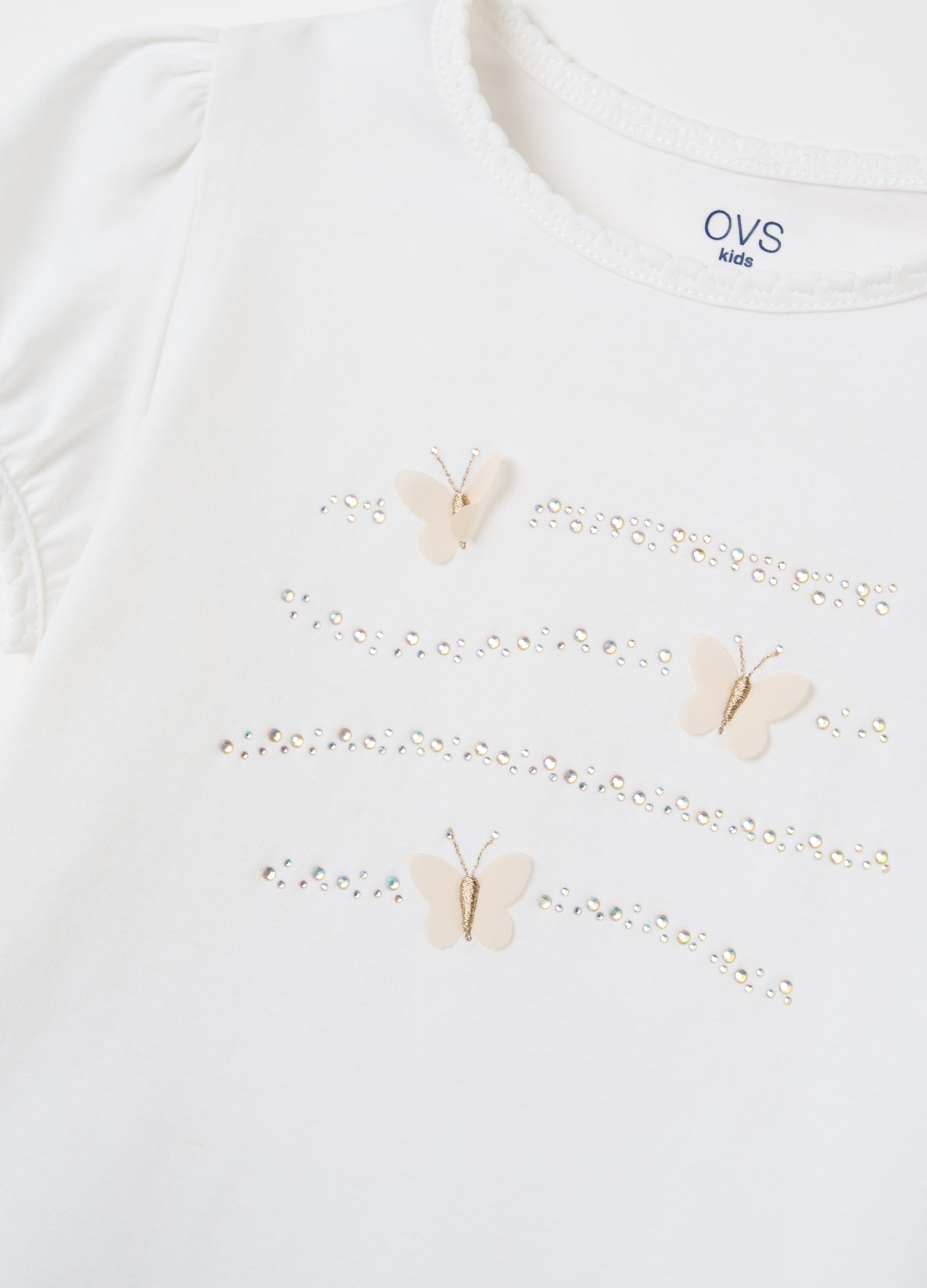 Ovs T-Shirt With Diamantés And Butterflies Application