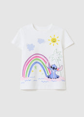 Ovs Stretch Cotton T-Shirt With Stitch Print And Diamantés
