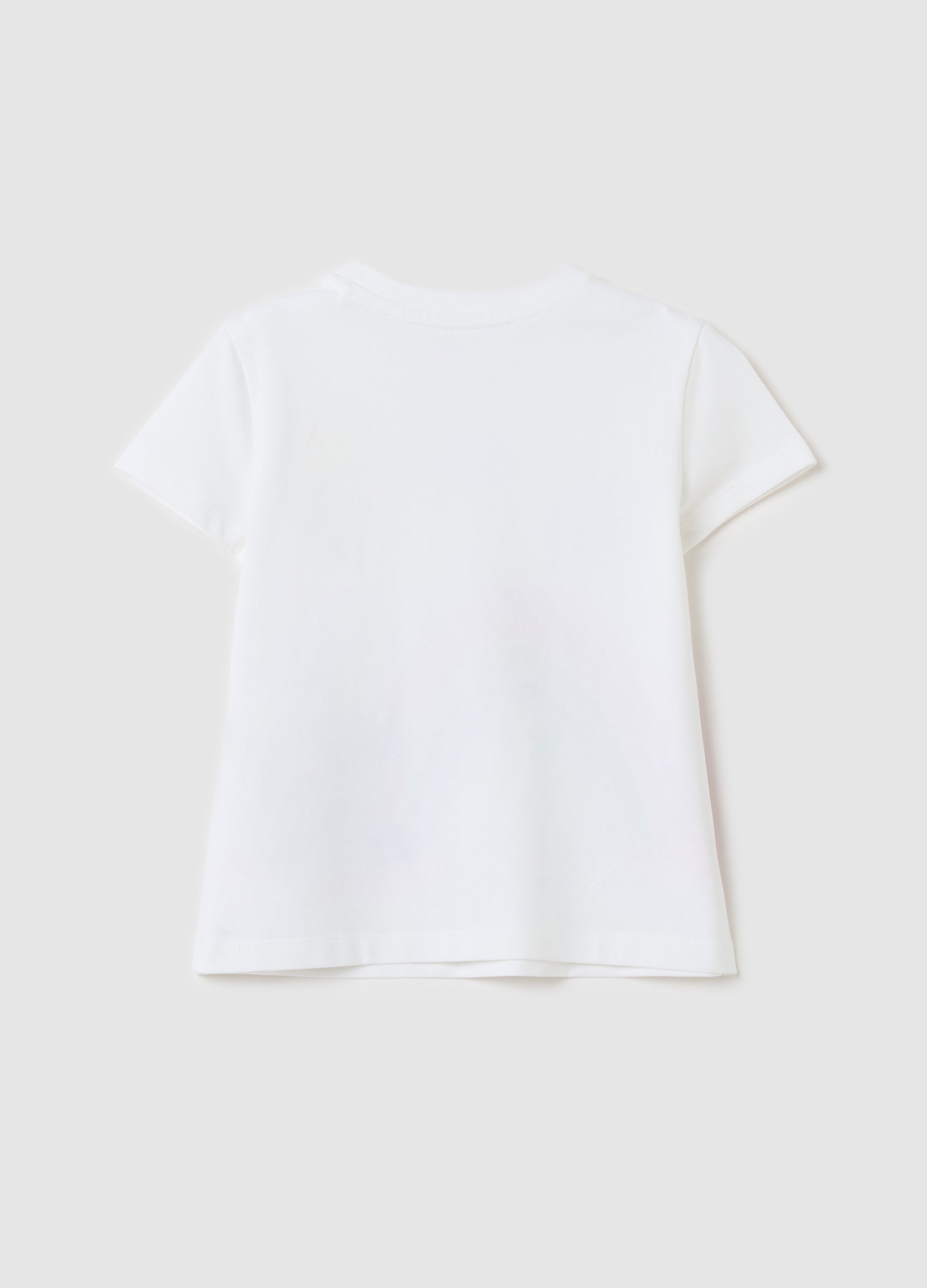 Ovs Stretch Cotton T-Shirt With Stitch Print And Diamantés