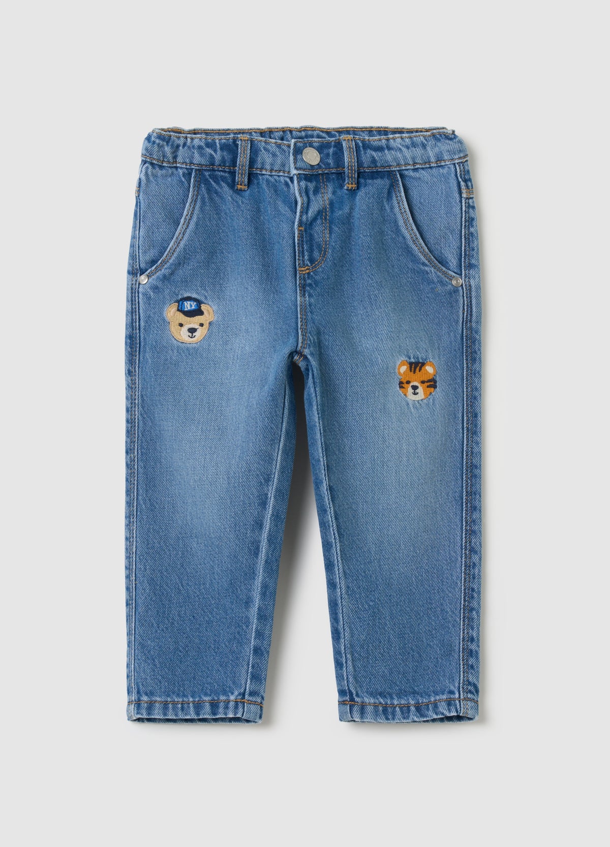 Ovs Cotton Jeans With Pockets And Embroidery