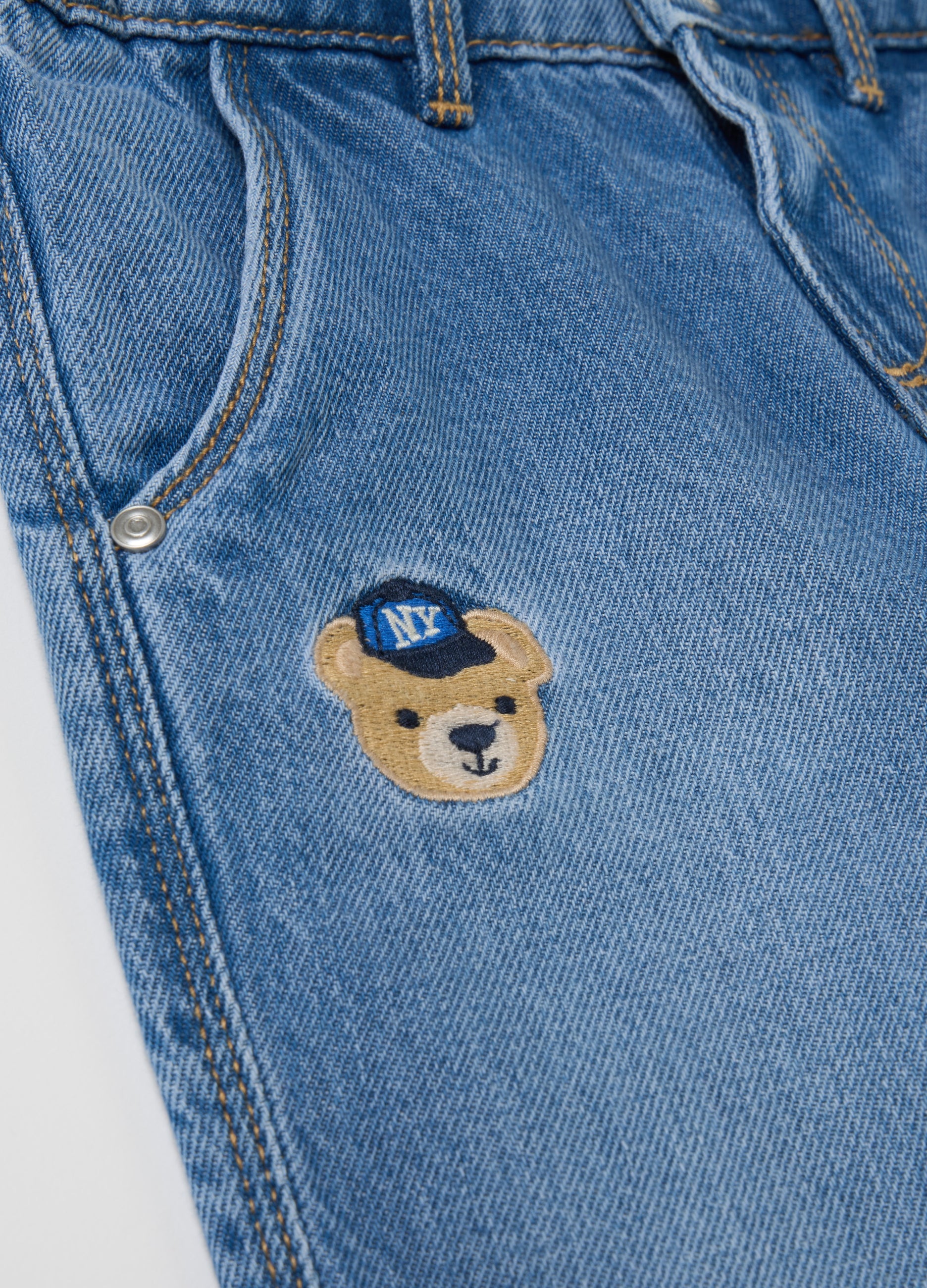 Ovs Cotton Jeans With Pockets And Embroidery