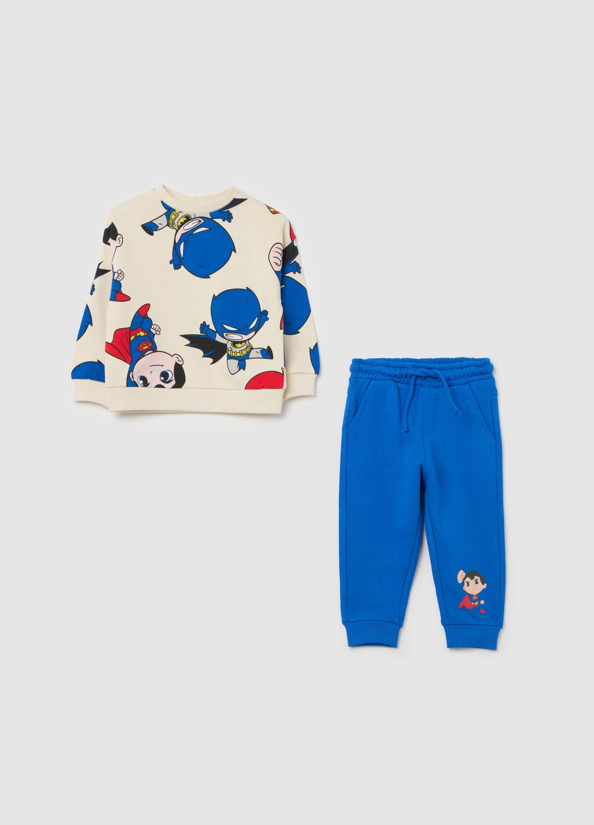 Ovs Cotton Jogging Set With Batman And Superman Print