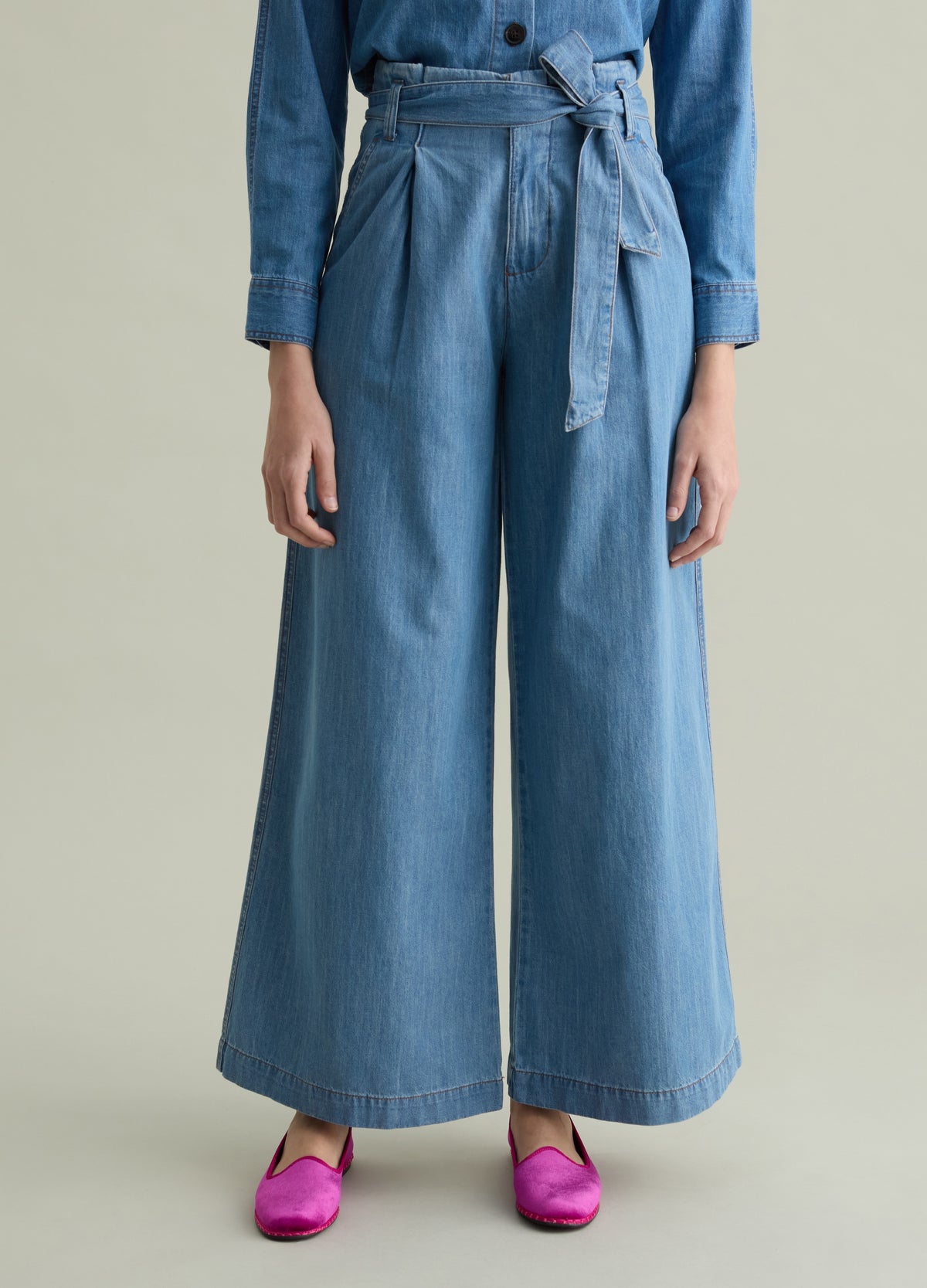 Fluid Trousers In Denim With Darts