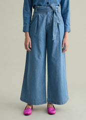 Fluid Trousers In Denim With Darts