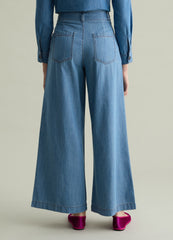 Fluid Trousers In Denim With Darts