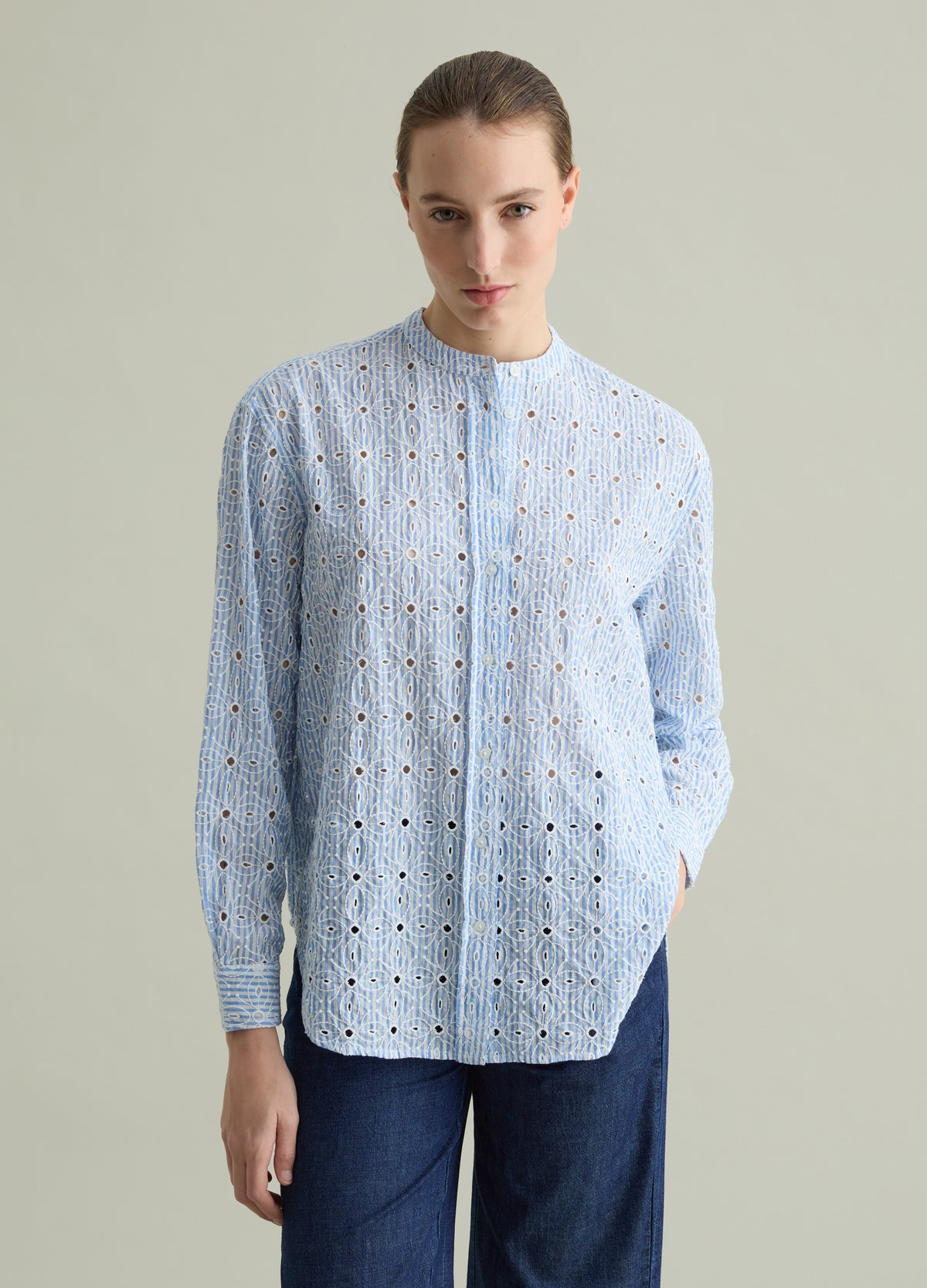 Striped Shirt In Broderie Anglaise