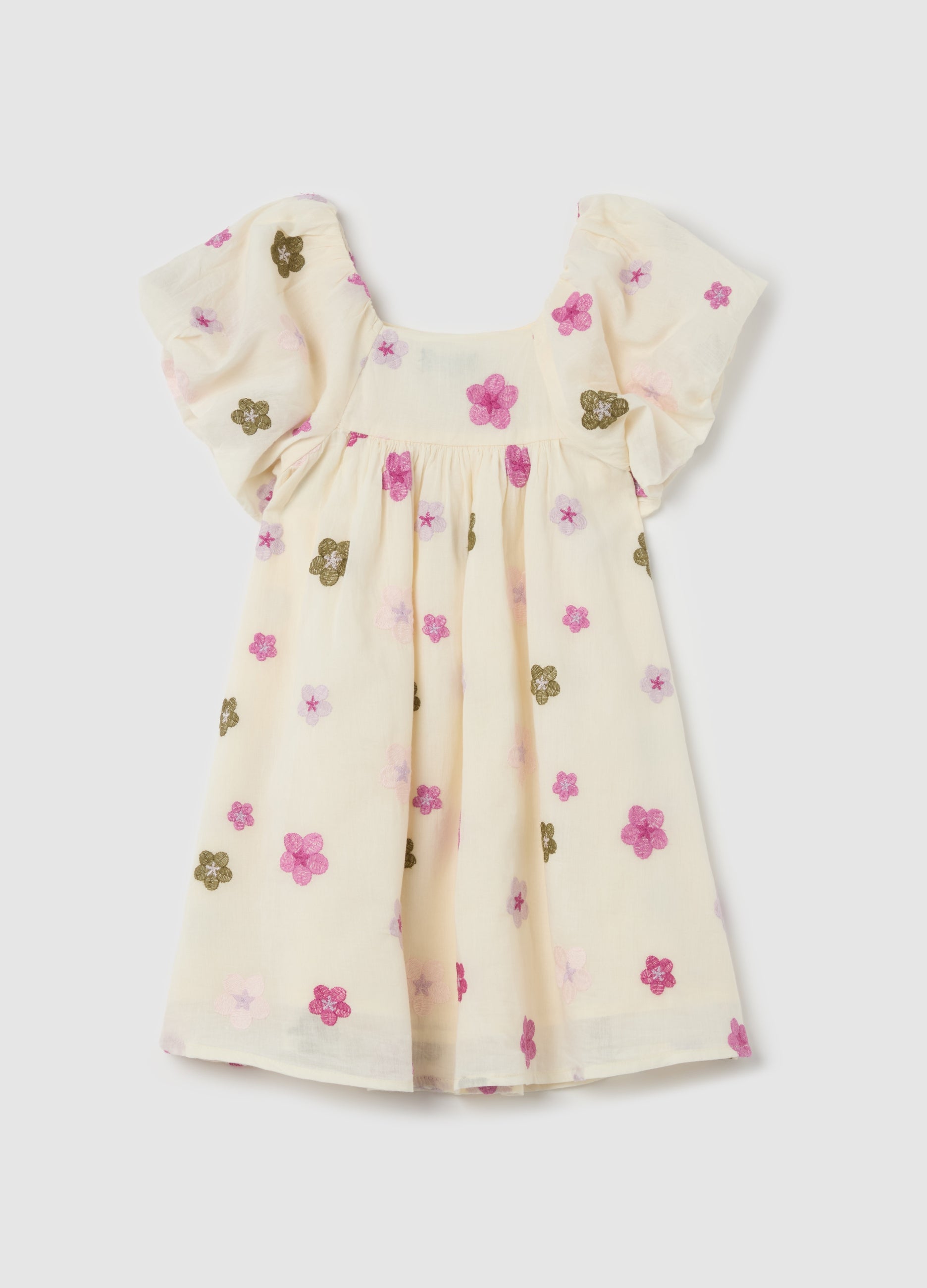 Ovs Cotton Dress With Small Flowers Embroidery