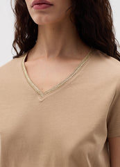 T-Shirt With V Neck And Application