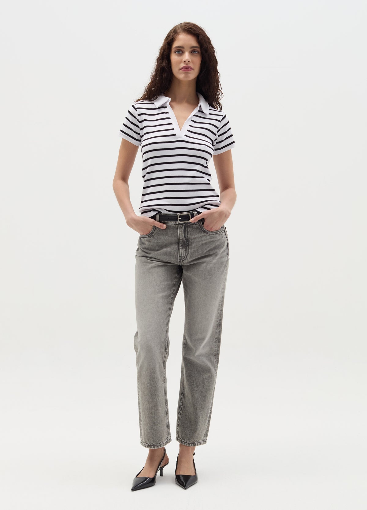 Striped T-Shirt With Polo Neckline